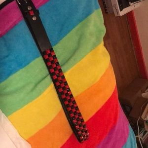 Leather Studded Belt with Black and Red Checkers